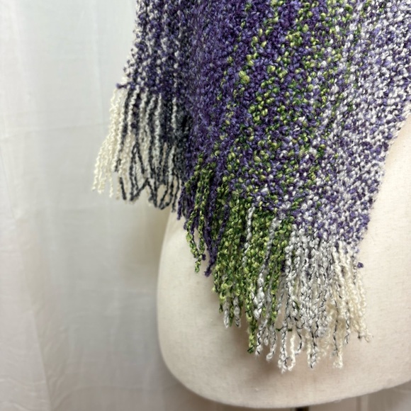 Mucros Weavers Ireland Wool Cashmere Blend Knotty Scarf Purple Green Ivory - Picture 3 of 7